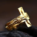 Men's Vintage Stainless Steel Jesus Cross Rings Fashion Character Relief Religious Ring Creative Party Gothic Jewelry