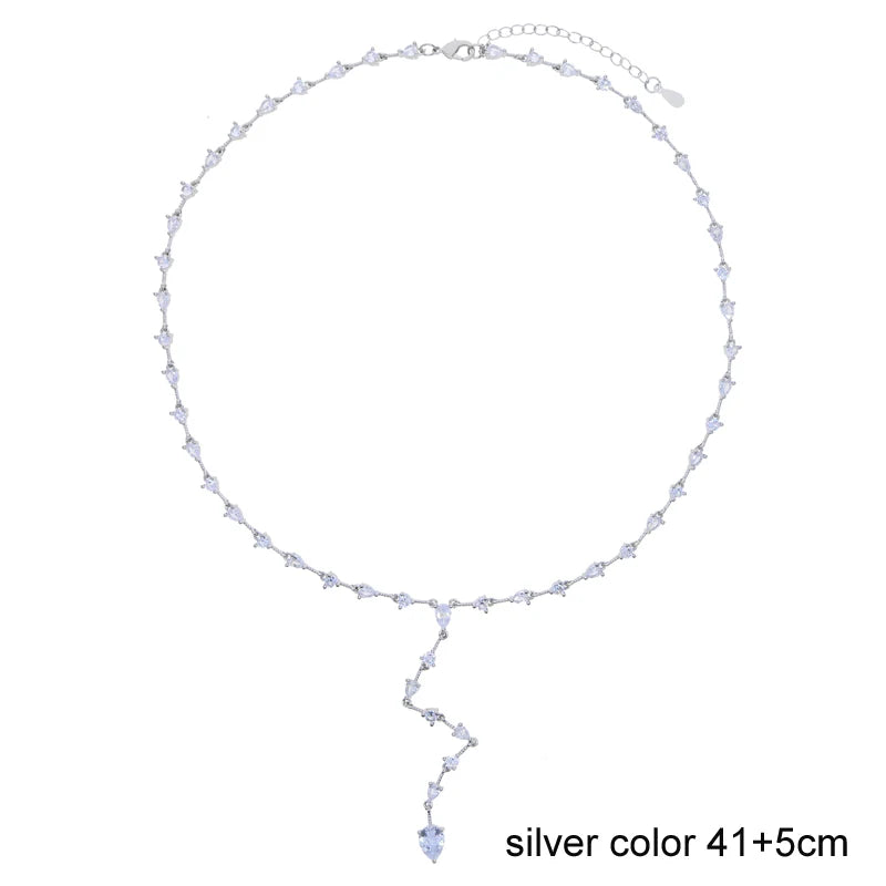 2025 Luxury Round Water Drop Stone Pendant Tennis Chain Jewelry 5A Cubic Zirconia Bling Long Y Lariat Sexy Women Choker