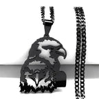 Goth Full Moon Wolf Head Pendant Necklace Women Men Black Color Forest Tree Hollow Animal Necklaces Jewelry Party Gifts