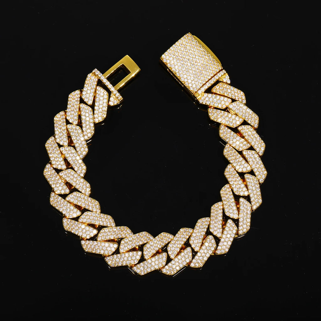 PT950 Platinum 16mm 3-Row Rhombus Bracelet suitable for men and women, orderly artificial diamonds deliver powerful