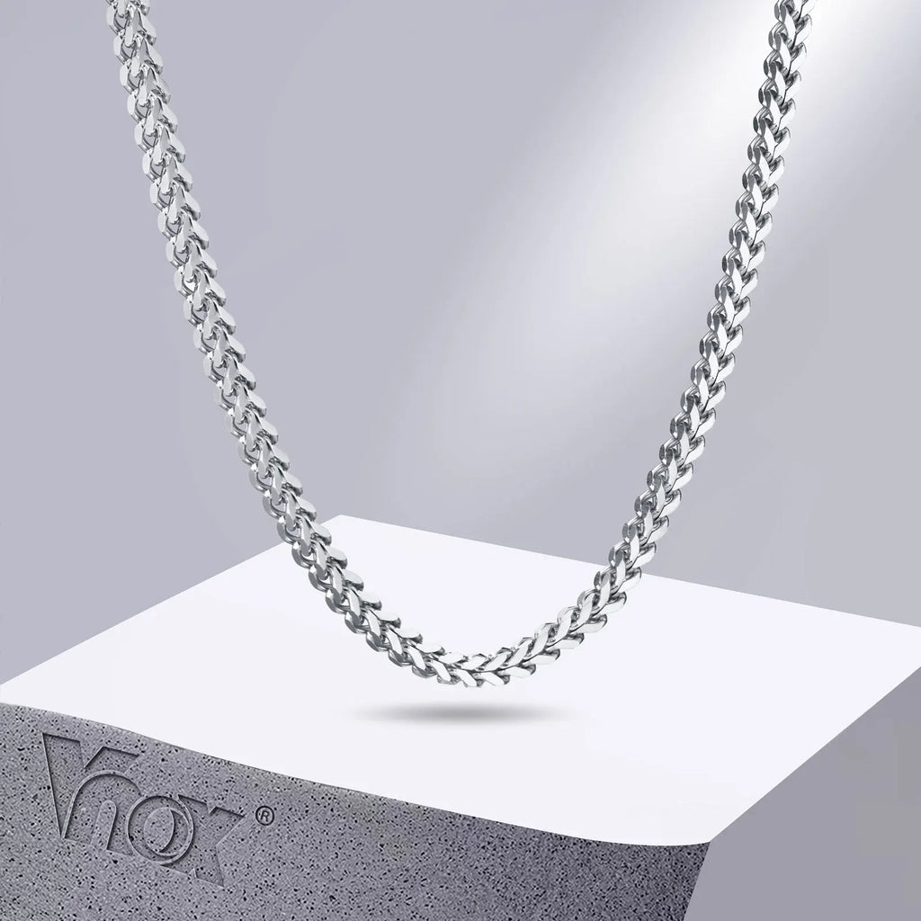 Vnox 3mm Franco Chain Necklaces for Men, Never Fade Stainless Steel Foxtail Chain, Cubic Double Layered Cuban Geometric Chain