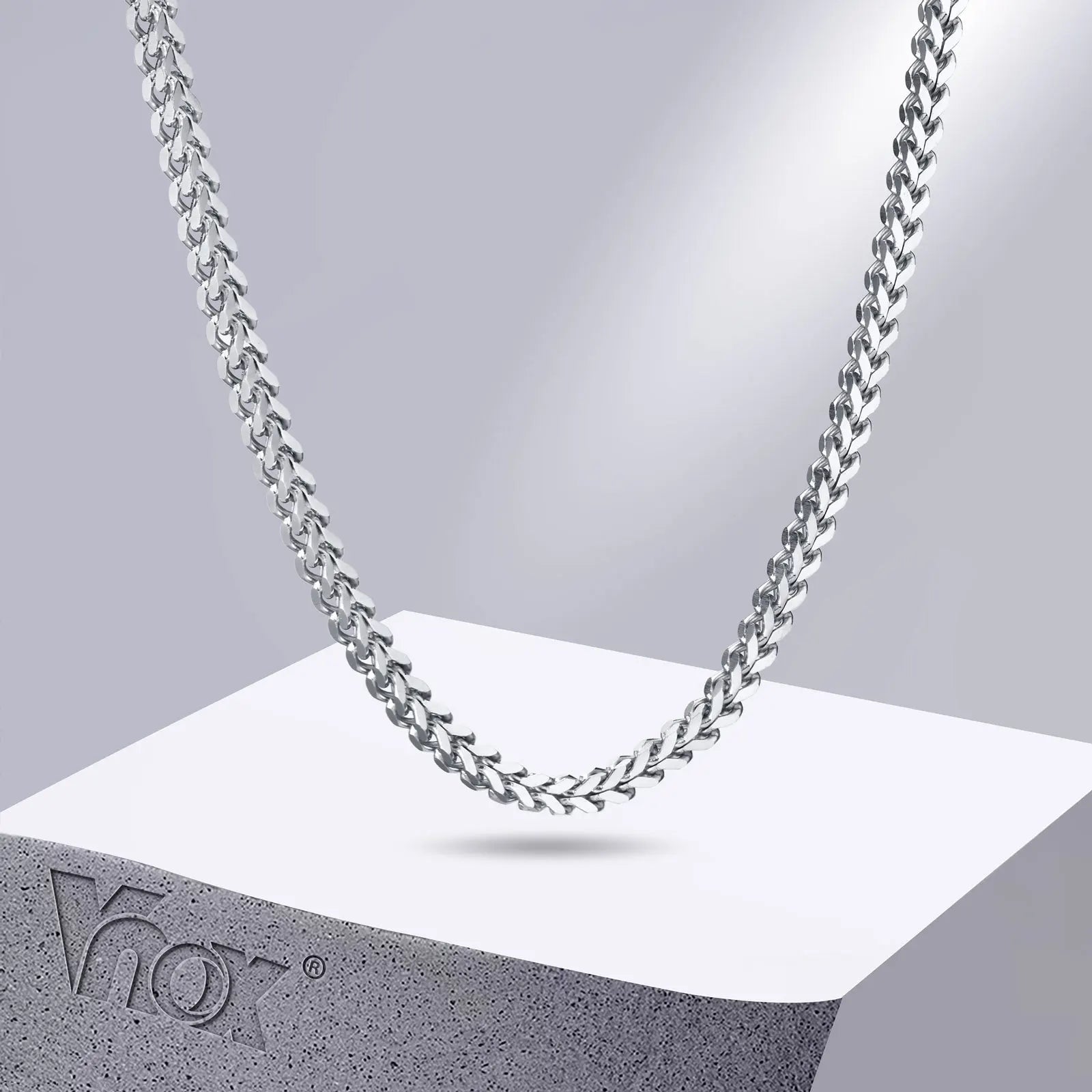 Vnox 3mm Franco Chain Necklaces for Men, Never Fade Stainless Steel Foxtail Chain, Cubic Double Layered Cuban Geometric Chain
