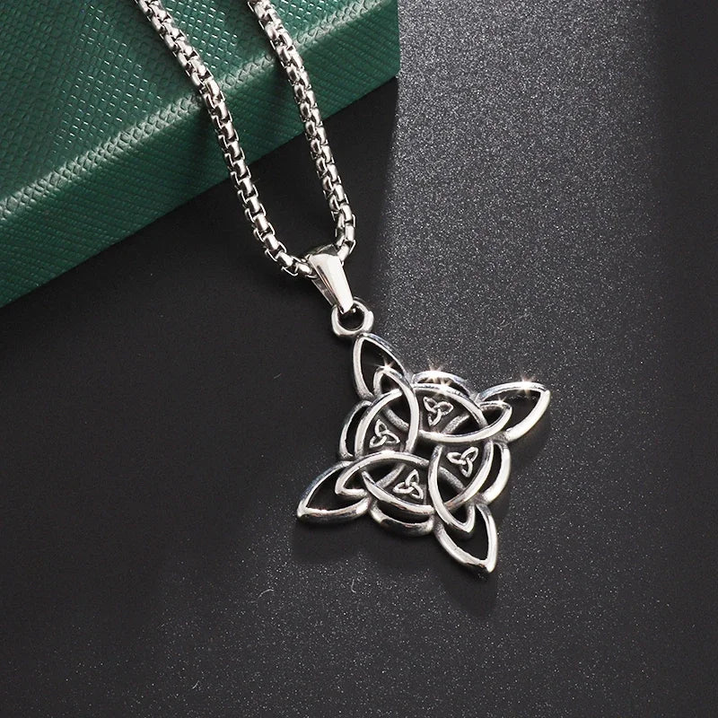 Stainless Steel Irish Celtic Trinity Knot Necklace Witch Knot Pendant Men Women Protection Amulet Jewelry Gift