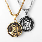 Virgin Mary Pendant Necklace Stainless Steel Vintage
