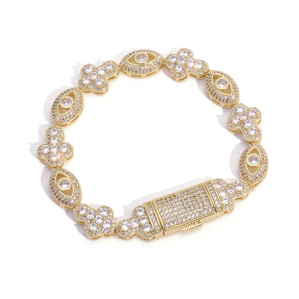 Two-Tone Cross Bracelet 18K Gold Silver CZ