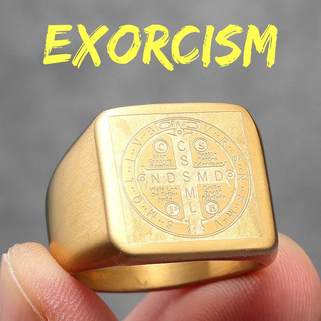 Exorcism Saint Benedict Cspb Stainless Steel Men Rings Punk For Male Women Fashion Jewelry Creativity Gift