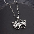 Tragedy Comedy Mask Pendant Necklace — Silver