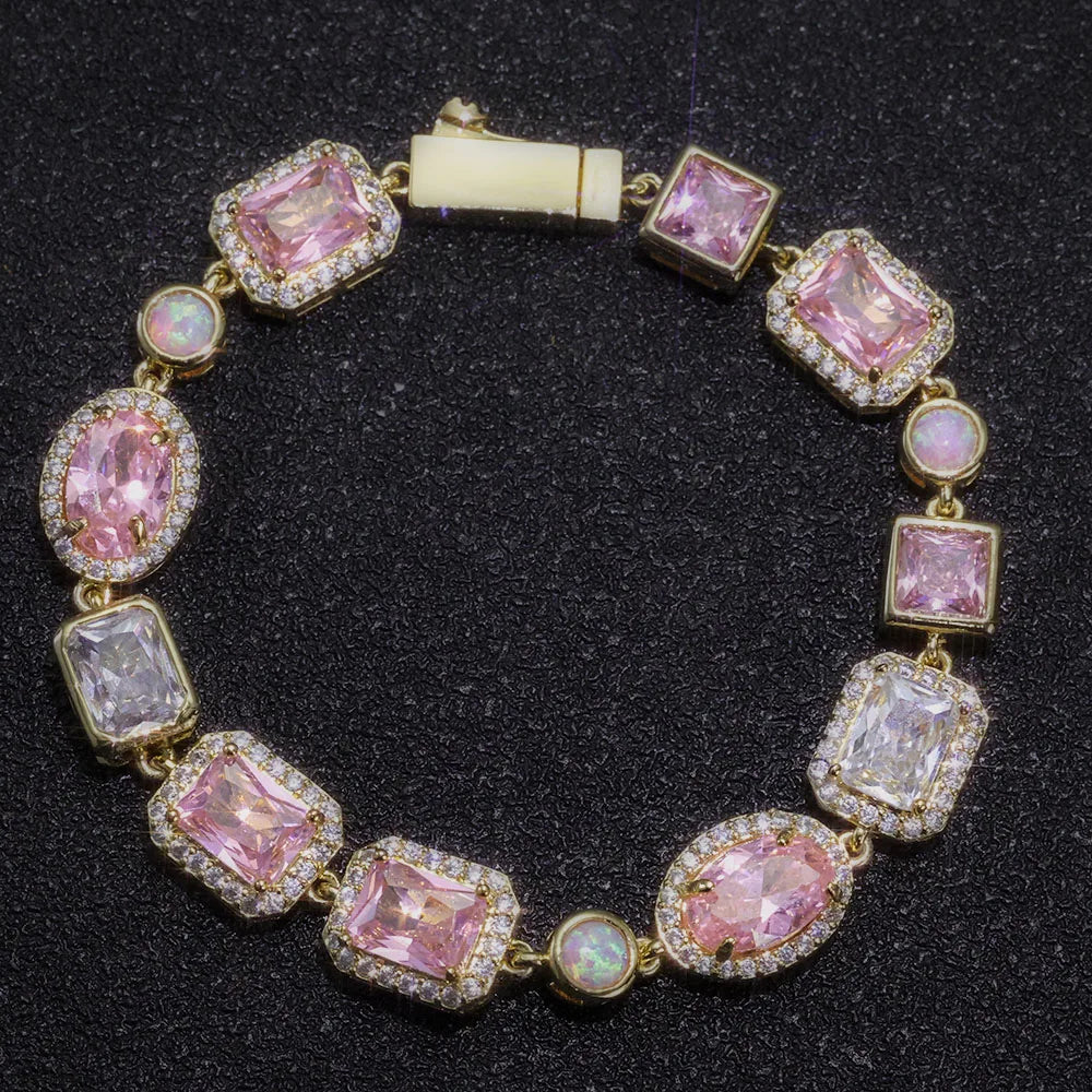 Two-Tone Iced Out Chain Necklace Opal Pink CZ