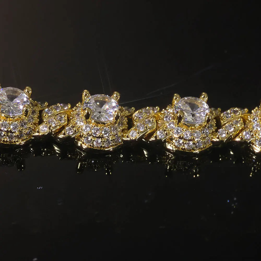 Gold Cuban Bracelet Iced Out 7.5MM Round Bead