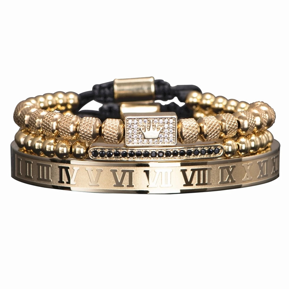 Luxury Royal King Crown Men Bracelets Roman Numeral Bracelet Unique Design Braided Adjustable Bangle Pulseira