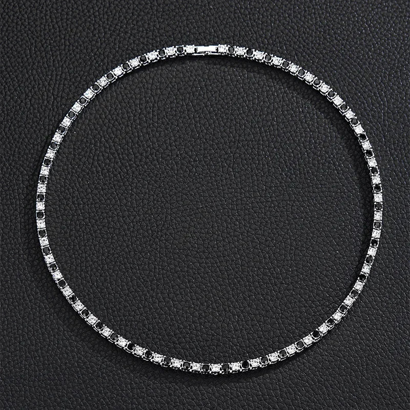 4/5mm 1 Row Black White Crystal Cz Stone Tennis Chain Hip Hop Choker Necklace Bling Iced Out Rock Jewelry For Men Women 18inch