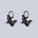 Vintage Gothic Bat Pendant Hoop Earrings for Men Women Black Oval Zircon Dangle Earring Punk Halloween Jewelry