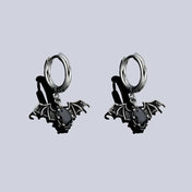 Vintage Gothic Bat Pendant Hoop Earrings for Men Women Black Oval Zircon Dangle Earring Punk Halloween Jewelry