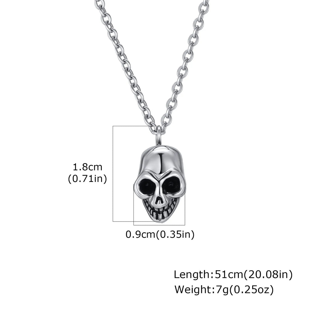 Retro Punk Stainless Steel Skull Necklace for Men,Rock Small Personality Pendant Necklace,Halloween Jewelry
