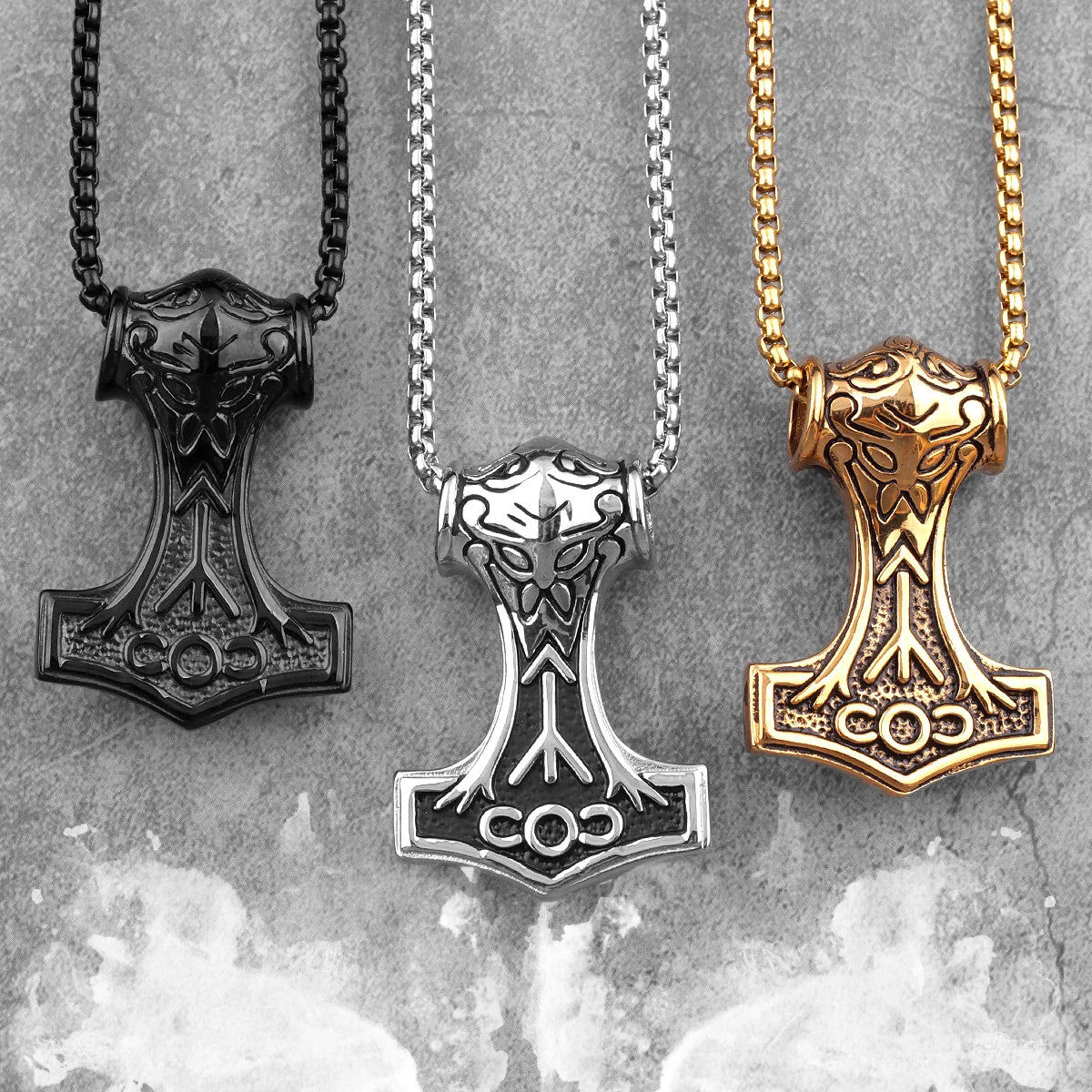 Stainless Steel Thor's Hammer Men Necklaces Pendants Chain Punk Trendy for Boyfriend Male Jewelry Creativity Gift