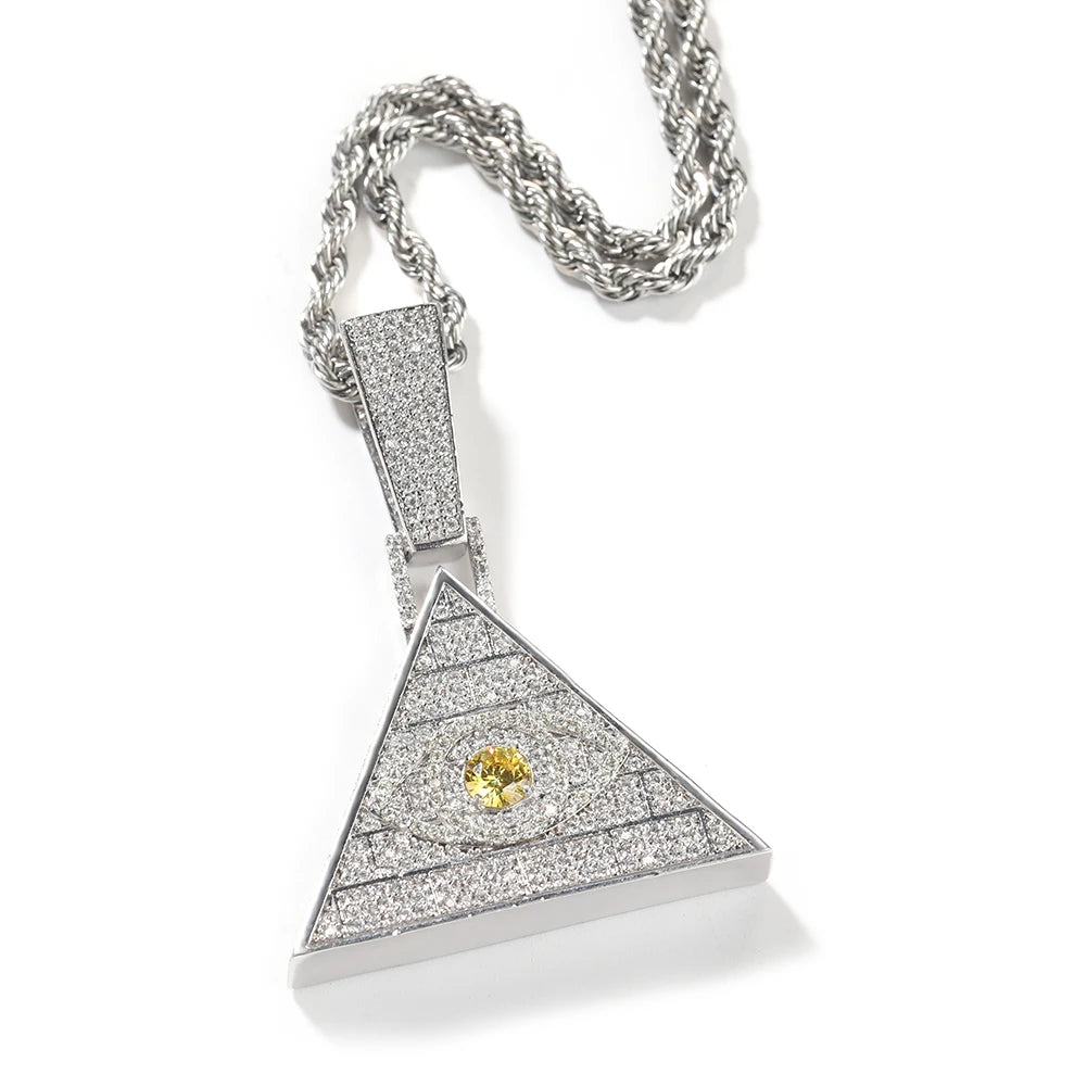 THE BLING KING Pyramid Horus Eyes Pendant Necklace Twist Chain Micro Paved Cubic Zirconia Gold Plated Mens Hip Hop Jewelry Gifts