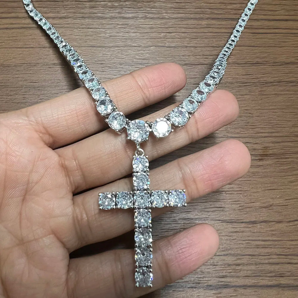UWIN Tennis Chain With Cross Full Iced Out CZ Cubic Zircon Fashion Luxurious Choker HipHop Jewelry