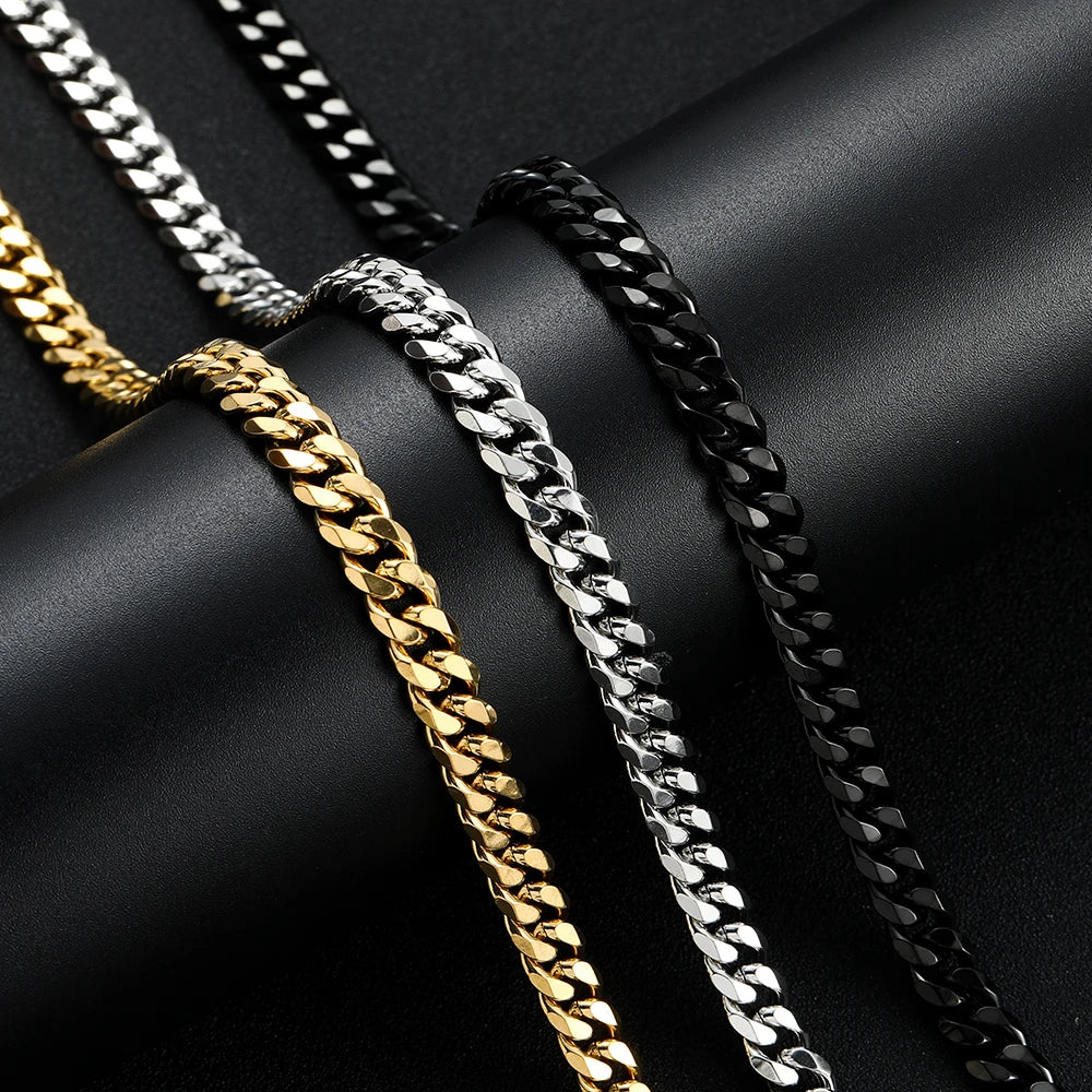 Width 8MM 316L Titanium Steel Golden Black Cuban Chain Necklace for Men Fashion Hip Hop Party Accessories Boyfriend Gift