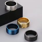 Waterproof Vacuum Plated Blue Gold Color 316l Stainless Steel Rings for Man 10mm Width Rhombus Design Mens Ring Fashion
