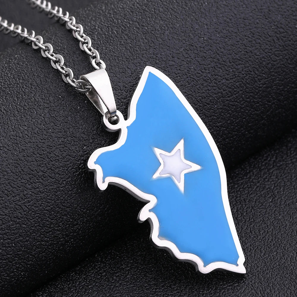 Somali Enamel Pendant Necklace — Stainless Steel