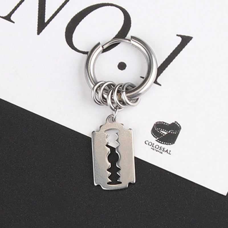 Fashion Stainless Steel Blade Earrings Vintage Razor Hollow Drop Earrings Women Men Punk Jewelry Hip Hop Street Dangle