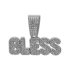 Iced Out BLESS Letter Pendant Necklace — 13mm Cuban Chain