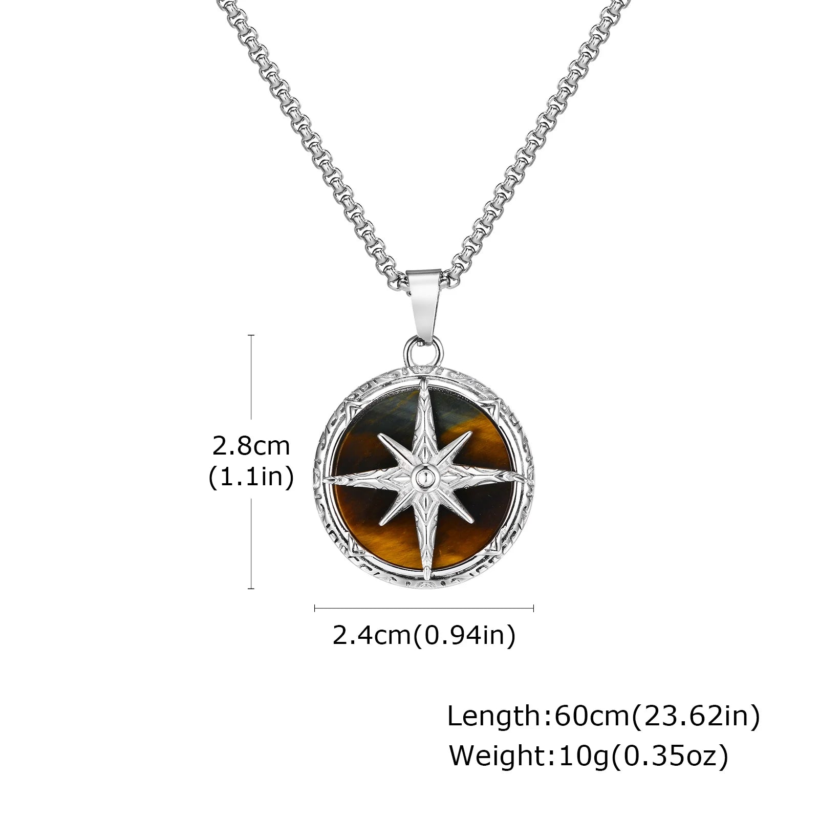 Eight-Pointed Star Stone Round Pendant Necklace