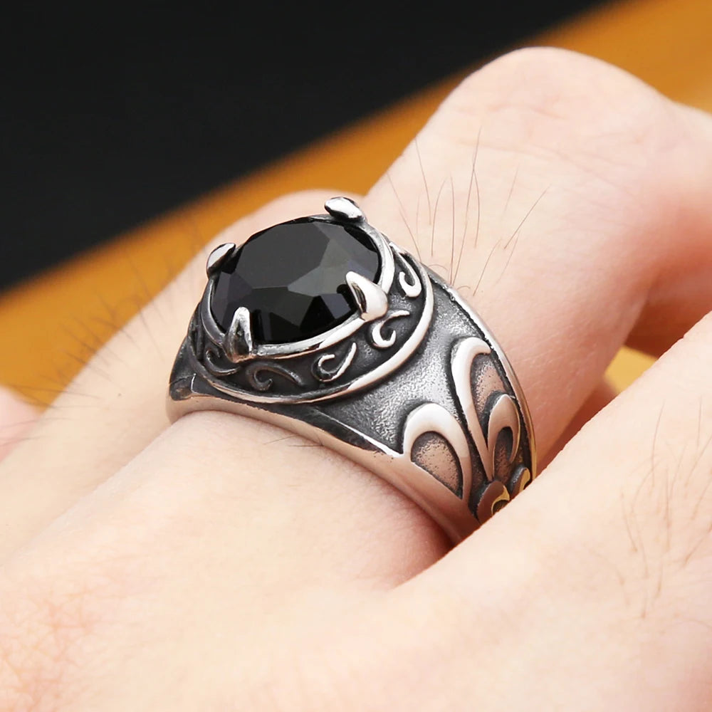 Gothic Dragon Black Ring Vintage Claw Punk Stone