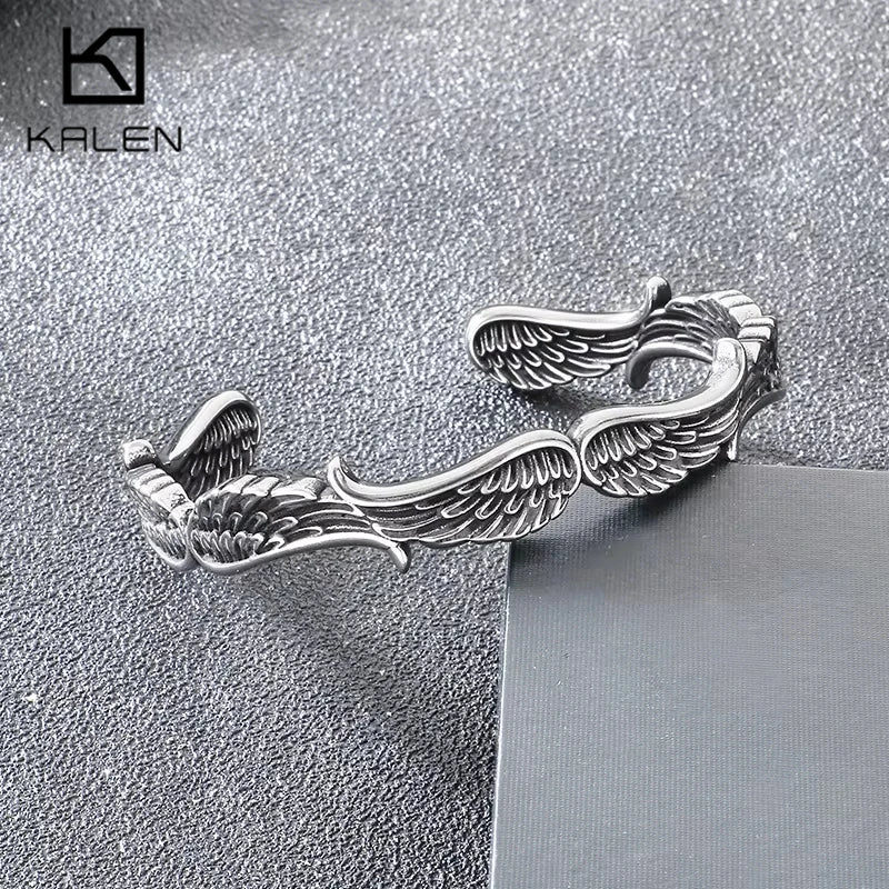Vintage Open Cuff Bracelet for Men Feather Wing Celtic Knot Pattern Bangle Adjustable Jewelry Trendy Daily Gift