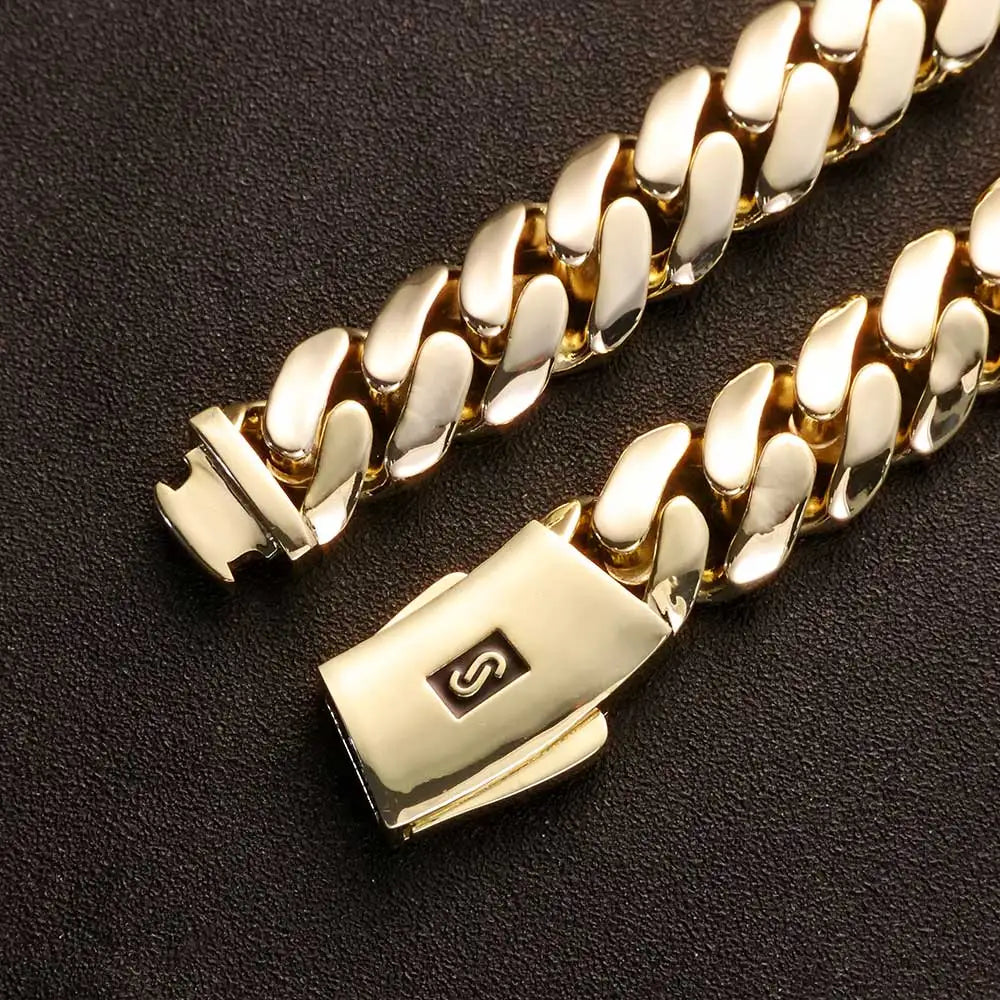 Gold Cuban Bracelet 20MM Monaco Smooth Lock