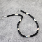Unique Natural Stone Necklace For Men 19 Inches Short Choker Stainless Steel Buckle Square Tiger Eyes Beads Cycling Accessories