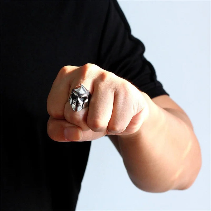 Simple Niche Retro Trend Helmet Skull Ring Personalized Open Spartan Warrior Mask Men's Ring Trend Accessories Jewelry