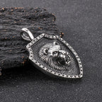 Lion Head Shield Pendant Necklace — Stainless Steel
