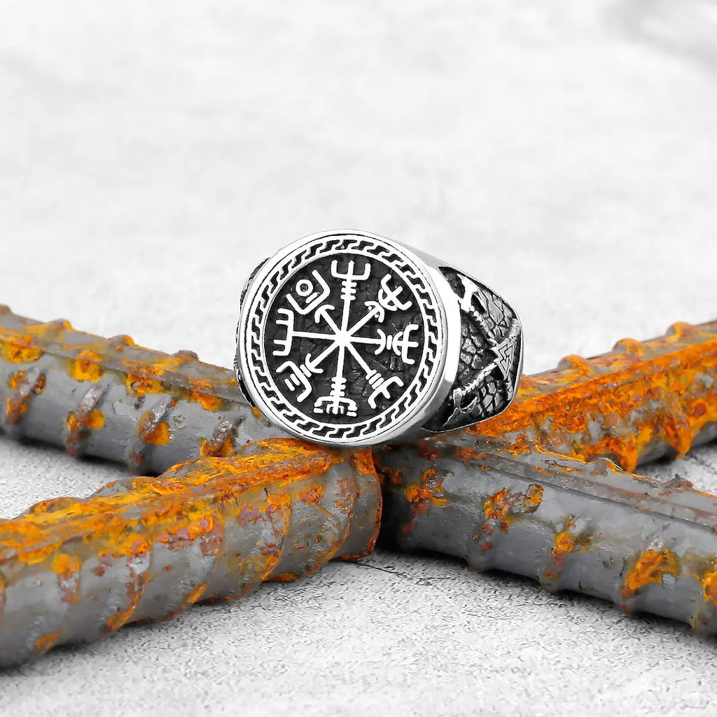 Vintage Stainless Steel Viking Amulet Ring Norse Compass Runes Men and Women Rings Teens Multi Style Jewelry Boyfriend
