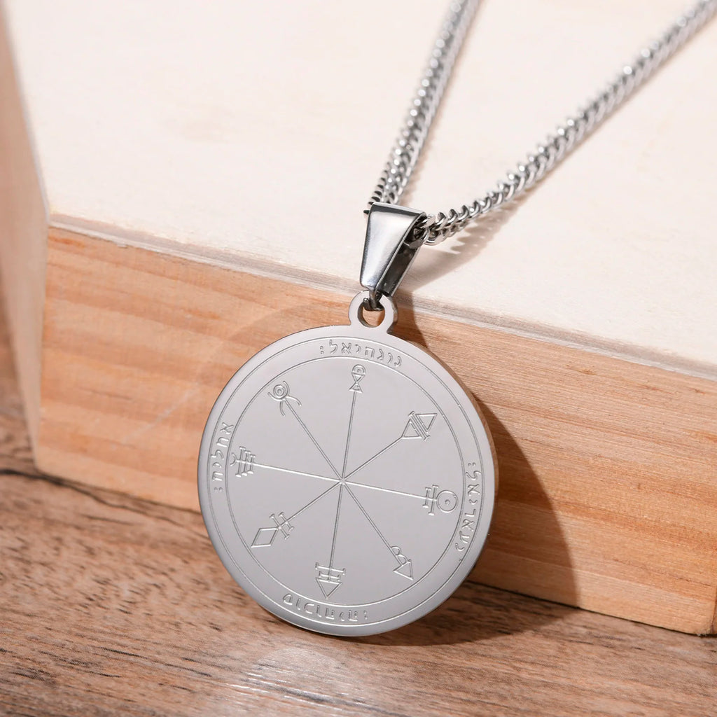 Men Necklace,Seal of the Seven Archangels Necklaces,Stainless Steel The 7 Archangels Sigil, Solomon Kabbalah Amulet Pendants