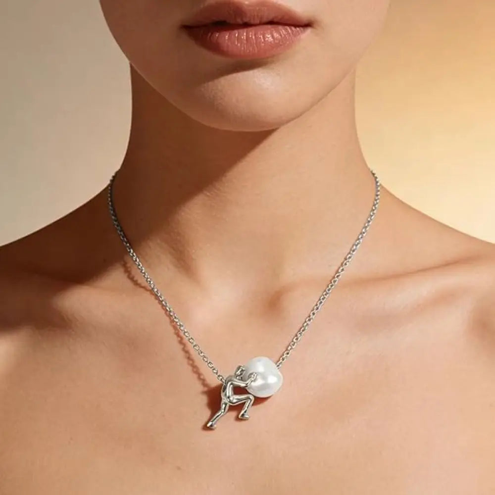 New Man Pushing Stone Sisyphus Necklace Personality Perseverance Symbol Pendant Necklace Silver Color Simple Jewelry