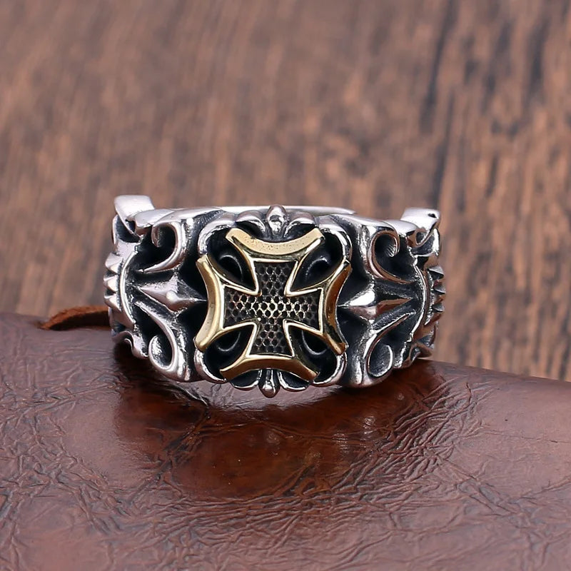 Vintage Cross Men's Ring Men's Open Live Personality Fashion Trend Adjustable Jewelry