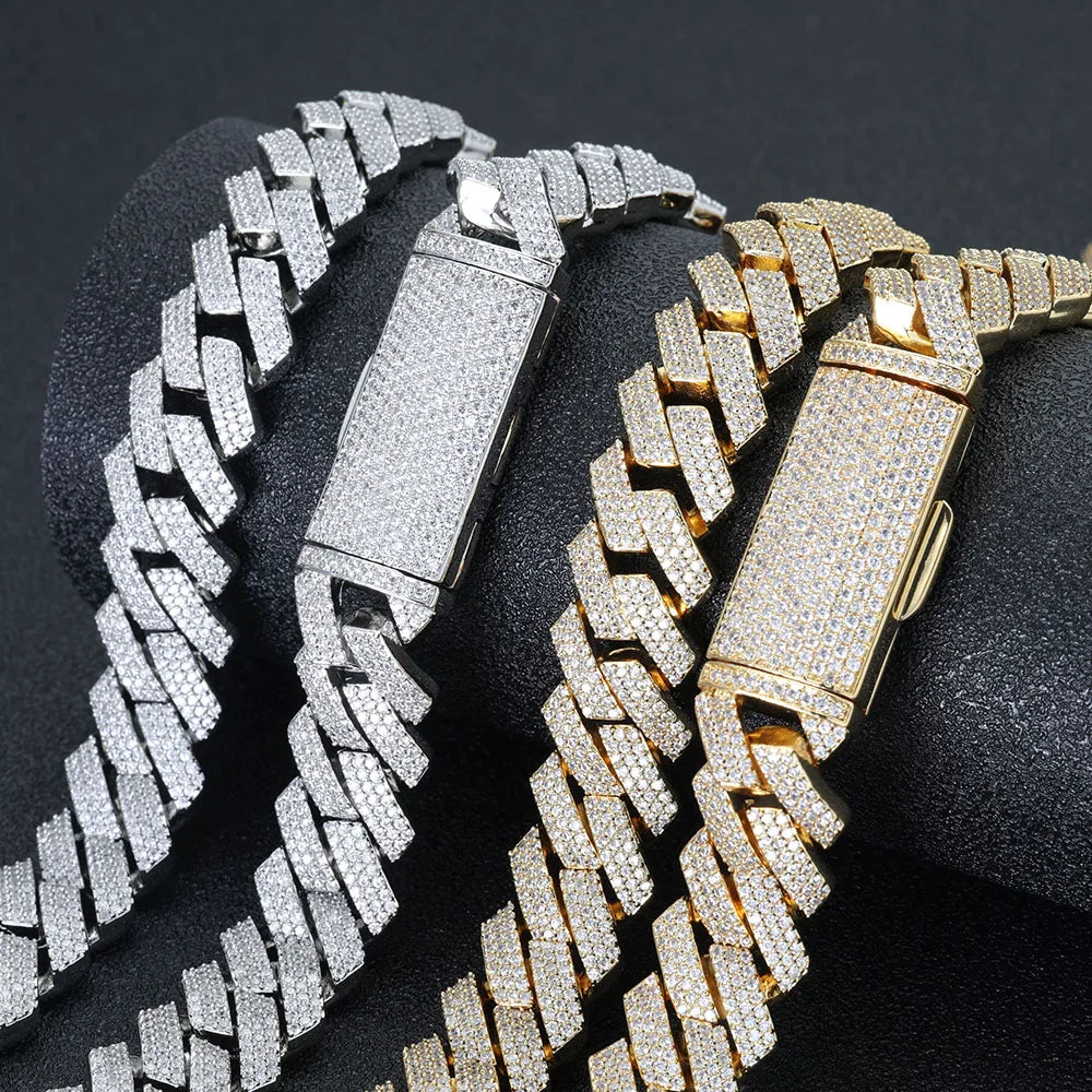 Iced Out Cuban Necklace Stainless Steel 16MM 3-Row