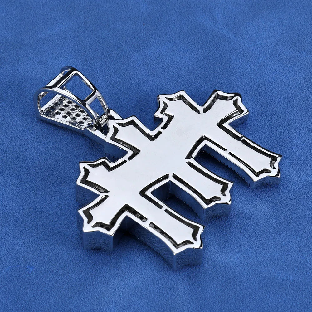 Two-Tone Cross Pendant Baguette Iced Out