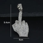 Hip Hop Big Polite Gesture Middle Finger Pendant Necklace with 11mm Crystal Cuban Chain HipHop Iced Out Necklaces Men