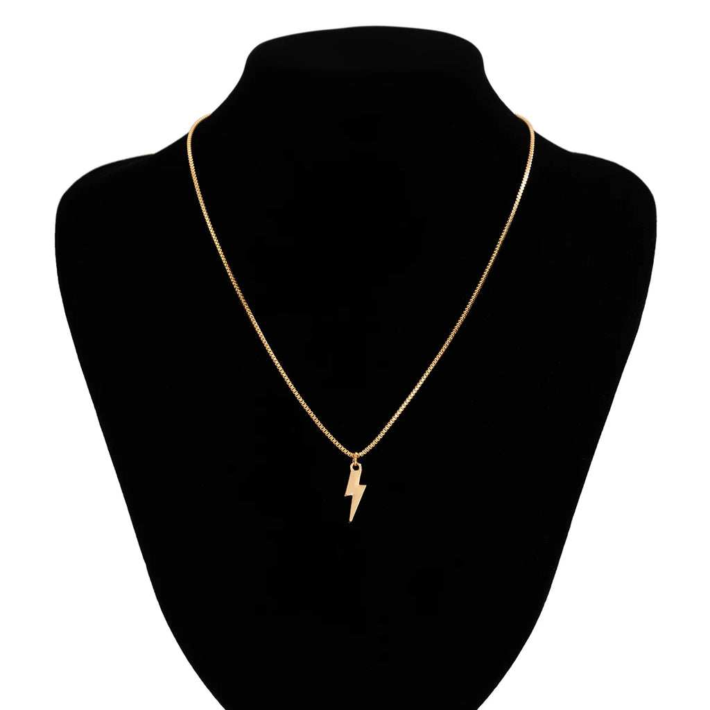 Lightning Bolt Box Chain Necklace — Stainless Steel