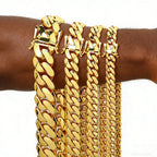 Gold Cuban Chain Necklace 10/12/15/22MM Smooth