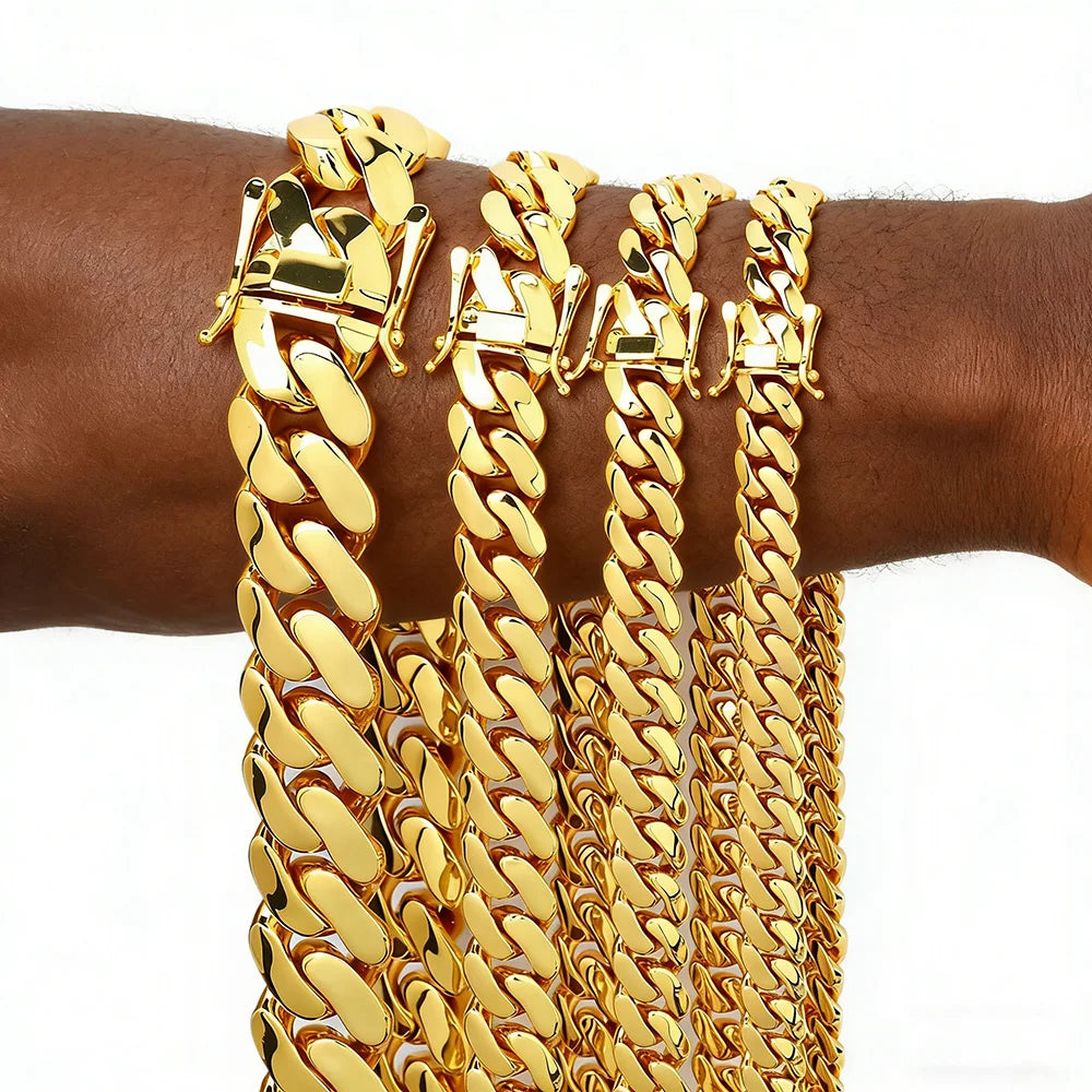 Gold Cuban Chain Necklace 10/12/15/22MM Smooth