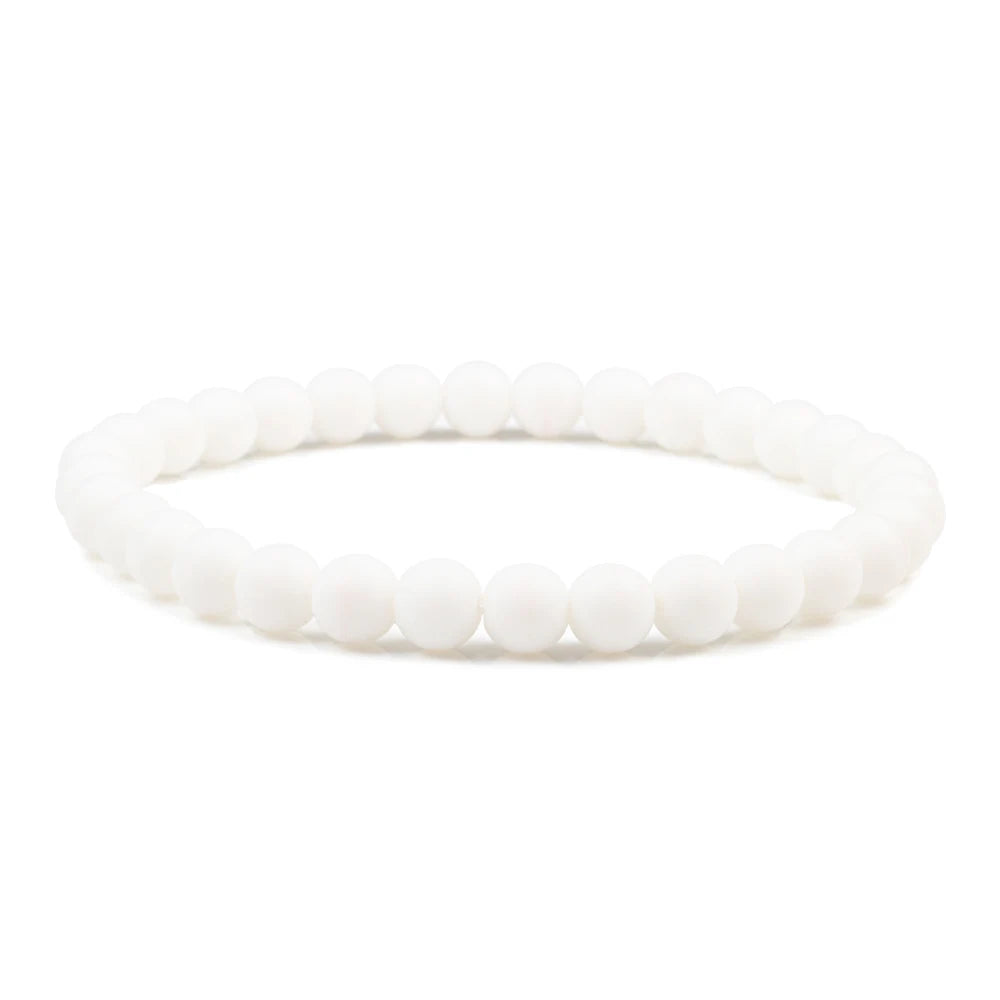 Natural Stone Bracelet Men 6/8/10mm White Black Dull Polish Matte Onyx Agates Shiny Round Beads Yoga Jewelry Bracelets