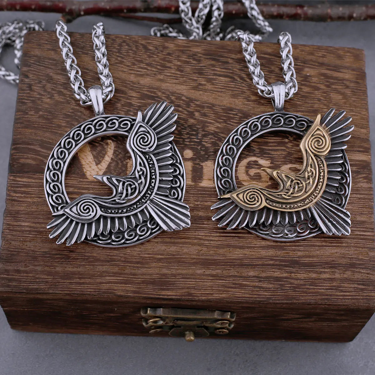 Stainless Steel Viking Odin Raven Necklace Men Vintage Huginn Muninn Celtic Knot Fashion Amulet Pendant Jewelry Gifts