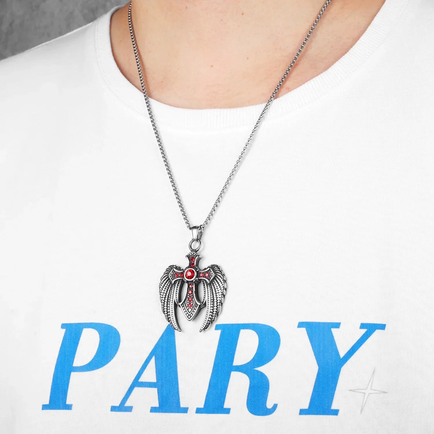 Angel Wing Cross Pendant — Stainless Steel