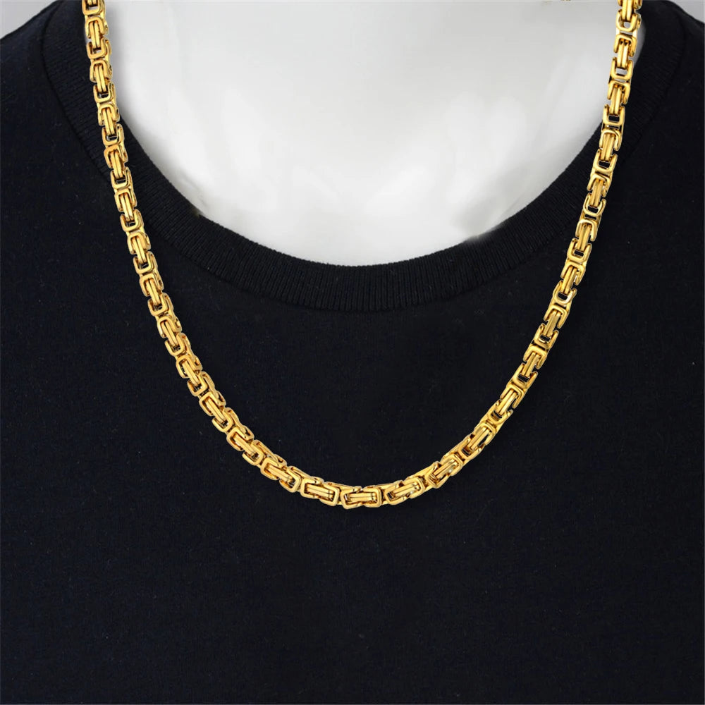 Gold Byzantine Box Link Chain Necklace 4mm — Stainless Steel