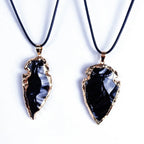 Natural Black Obsidian Arrow Shaped Crystals Pendant Golden Edge Plated Raw Healing Crystal Irregular Arrow Head Amulet