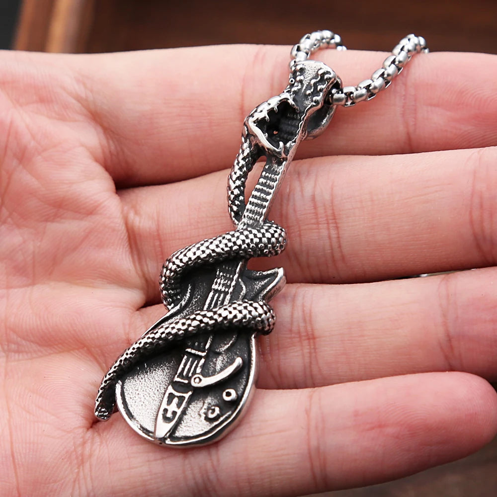 Guitar Steel Pendant Retro Snake 316L
