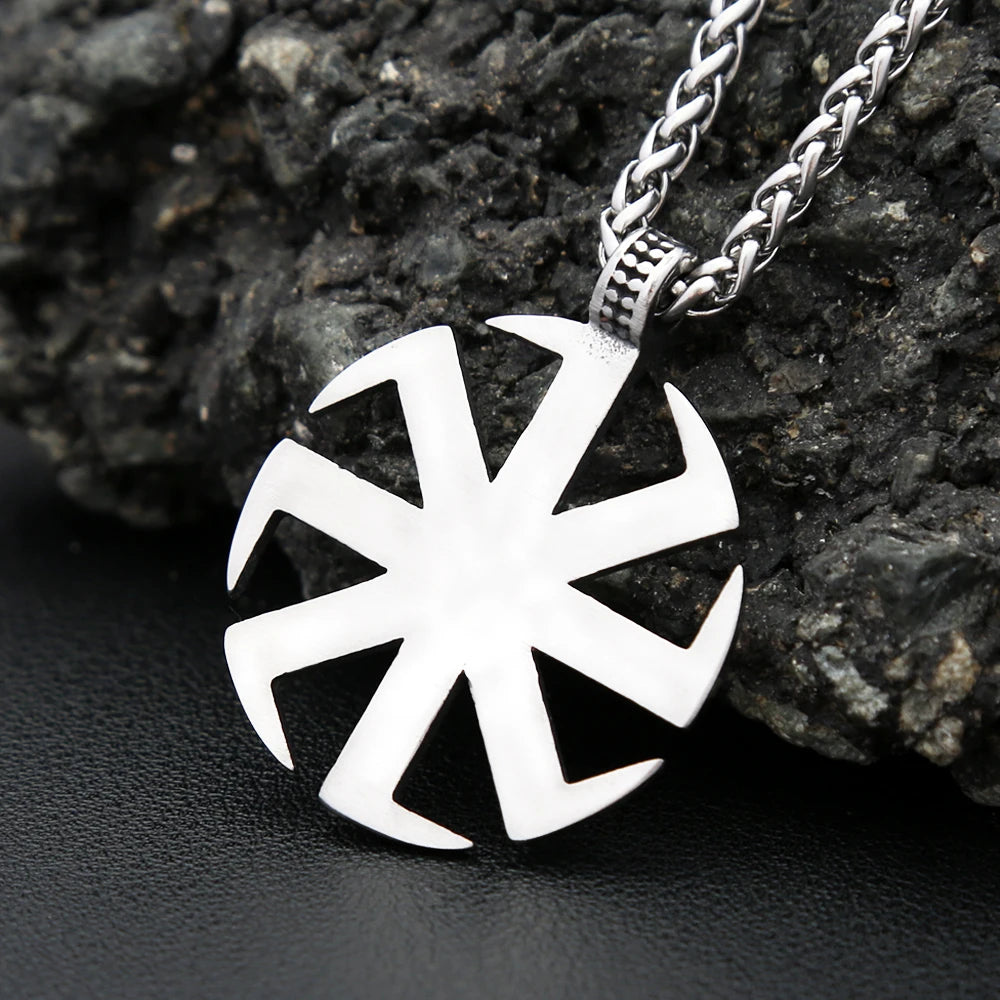 Slavic Kolovrat Sun Wheel Pendant — SS